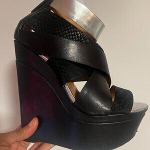 L.A.M.B. Strappy leather chunky platform wedge.